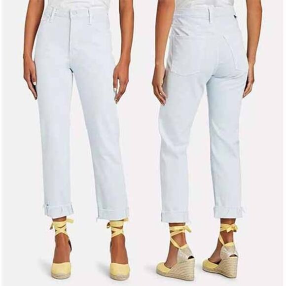 NWT Mother The Scrapper Cuff Ankle Fray Zip Denim Jeans Bottom Baby Blue Size 28 - Picture 9 of 9